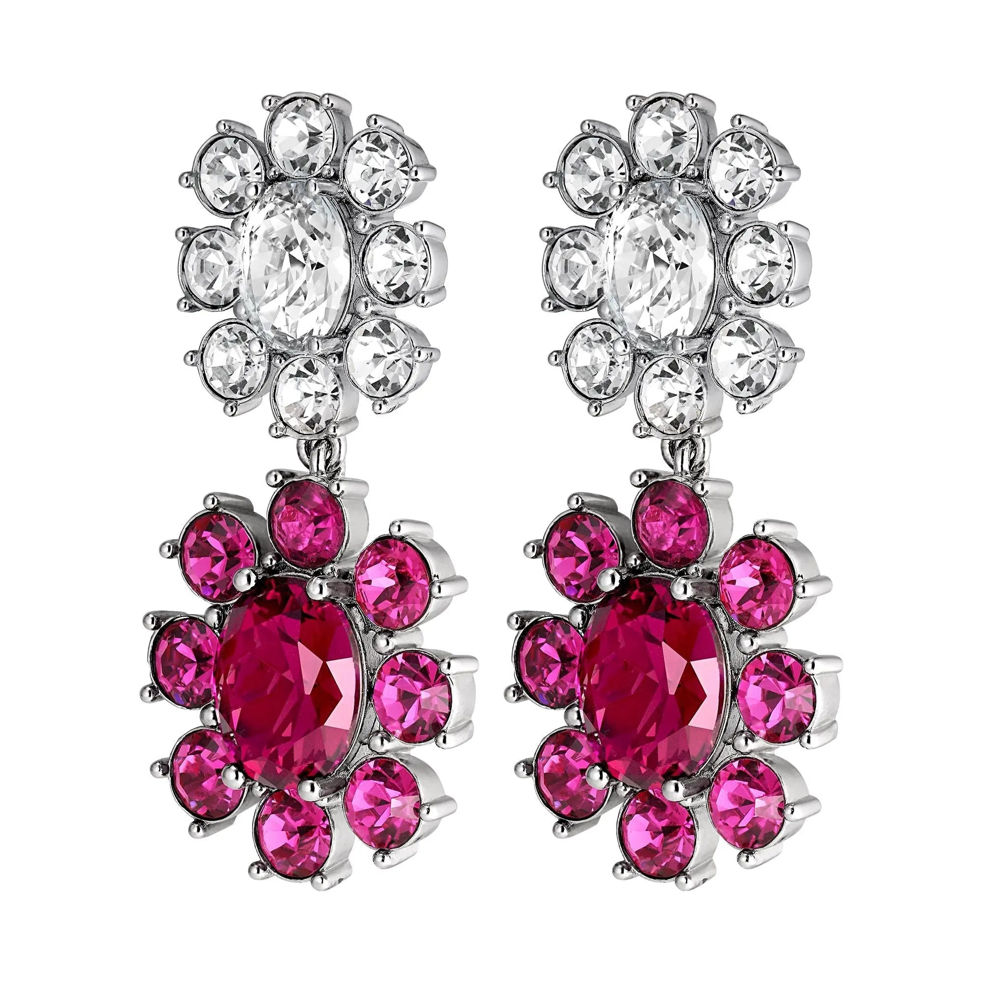 Lina Shiny Silver Earrings - Pink / Crystal - Dyrberg/Kern NZ