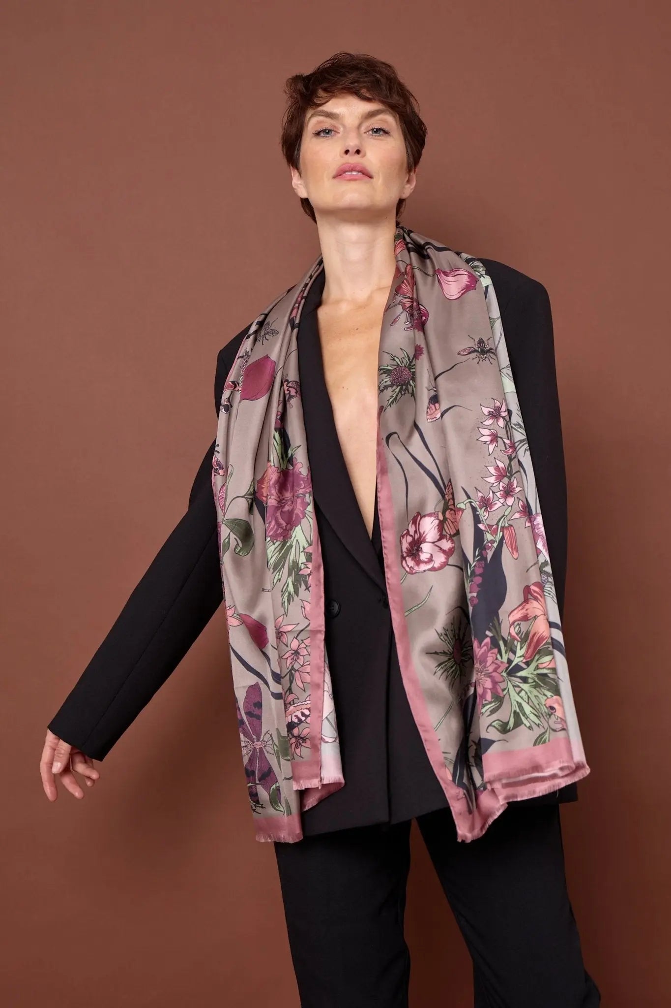 Living Garden Silk Scarf, Old Rose - Dyrberg/Kern NZ