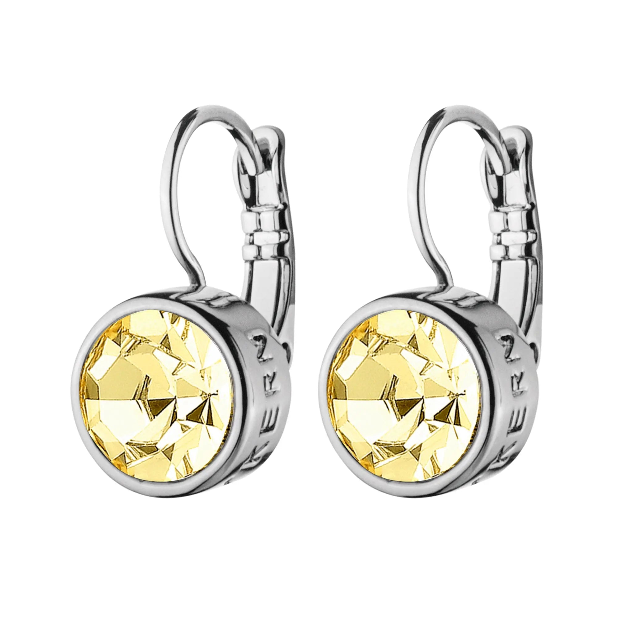 Louise Shiny Silver French Hook Earrings - Yellow - Dyrberg/Kern NZ