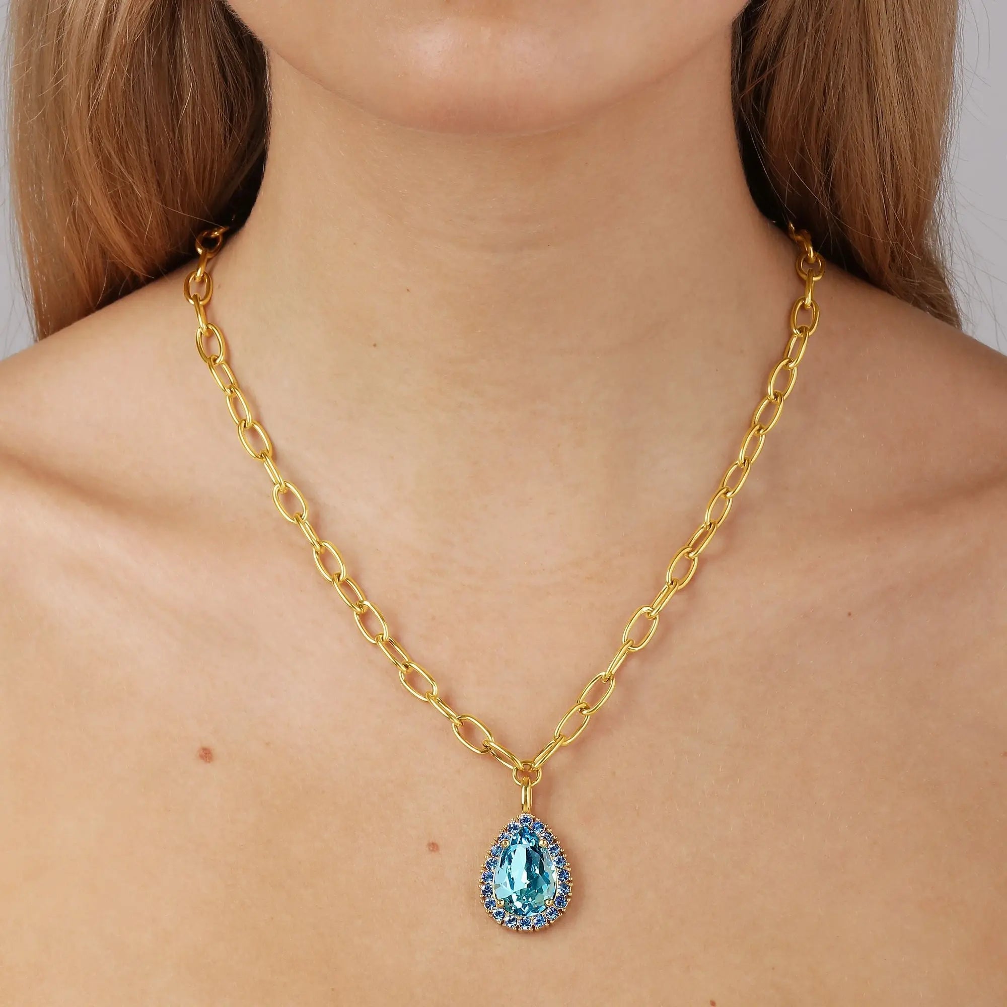 Metta Gold Necklace - Aqua / Light Blue - Dyrberg/Kern NZ