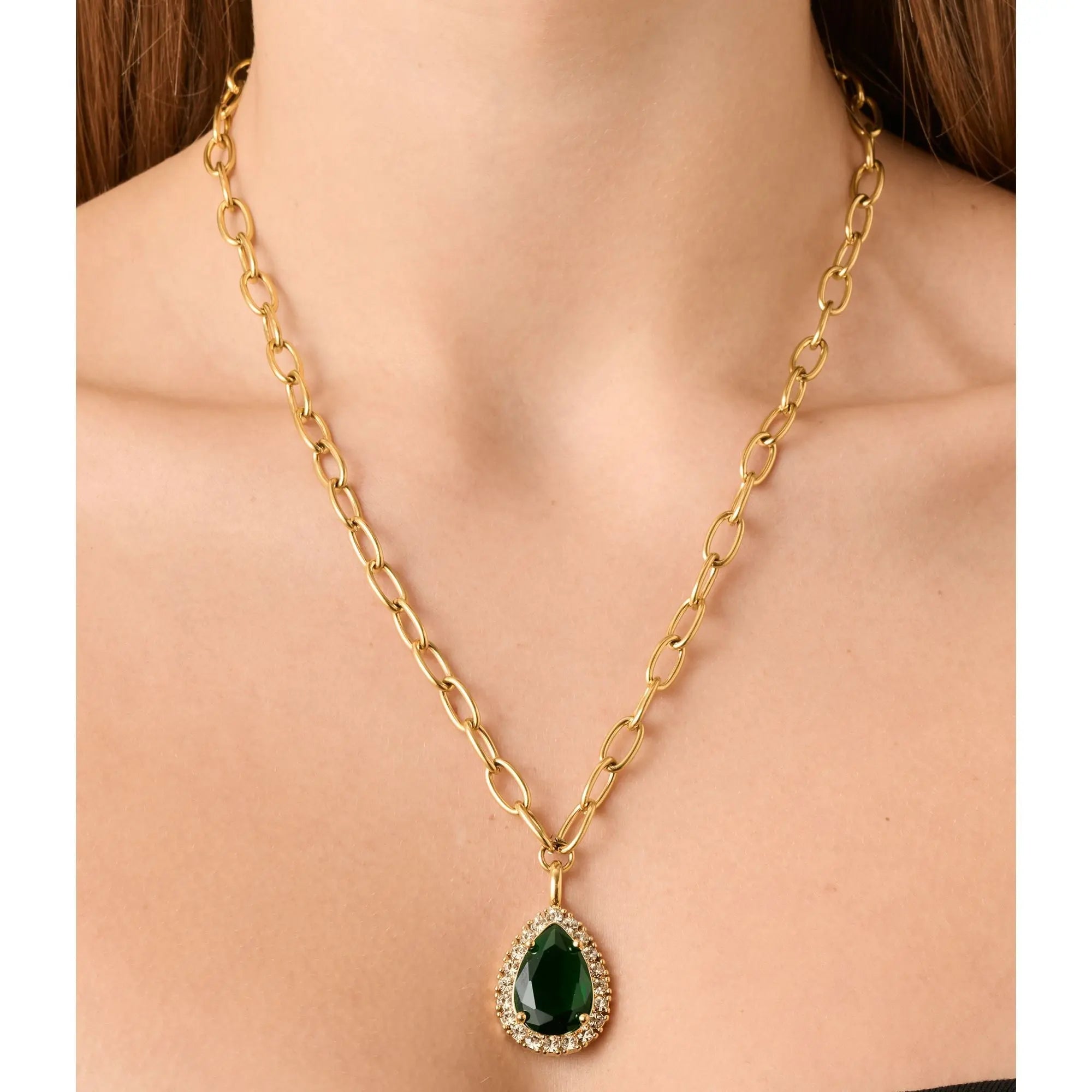 Metta Gold Necklace - Emerald Green /Golden - Dyrberg/Kern NZ
