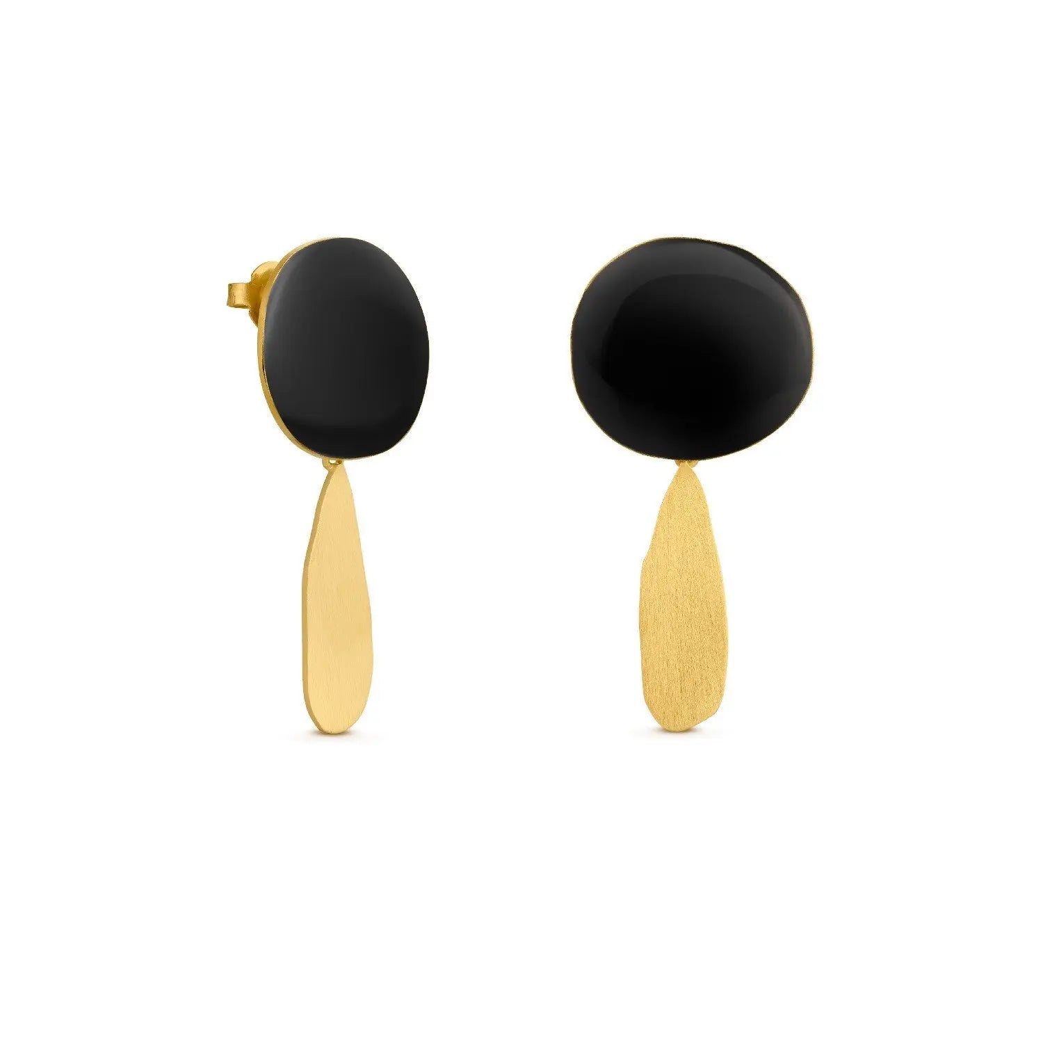 Miro Gold Earrings Black Drop Large - Dyrberg/Kern NZ