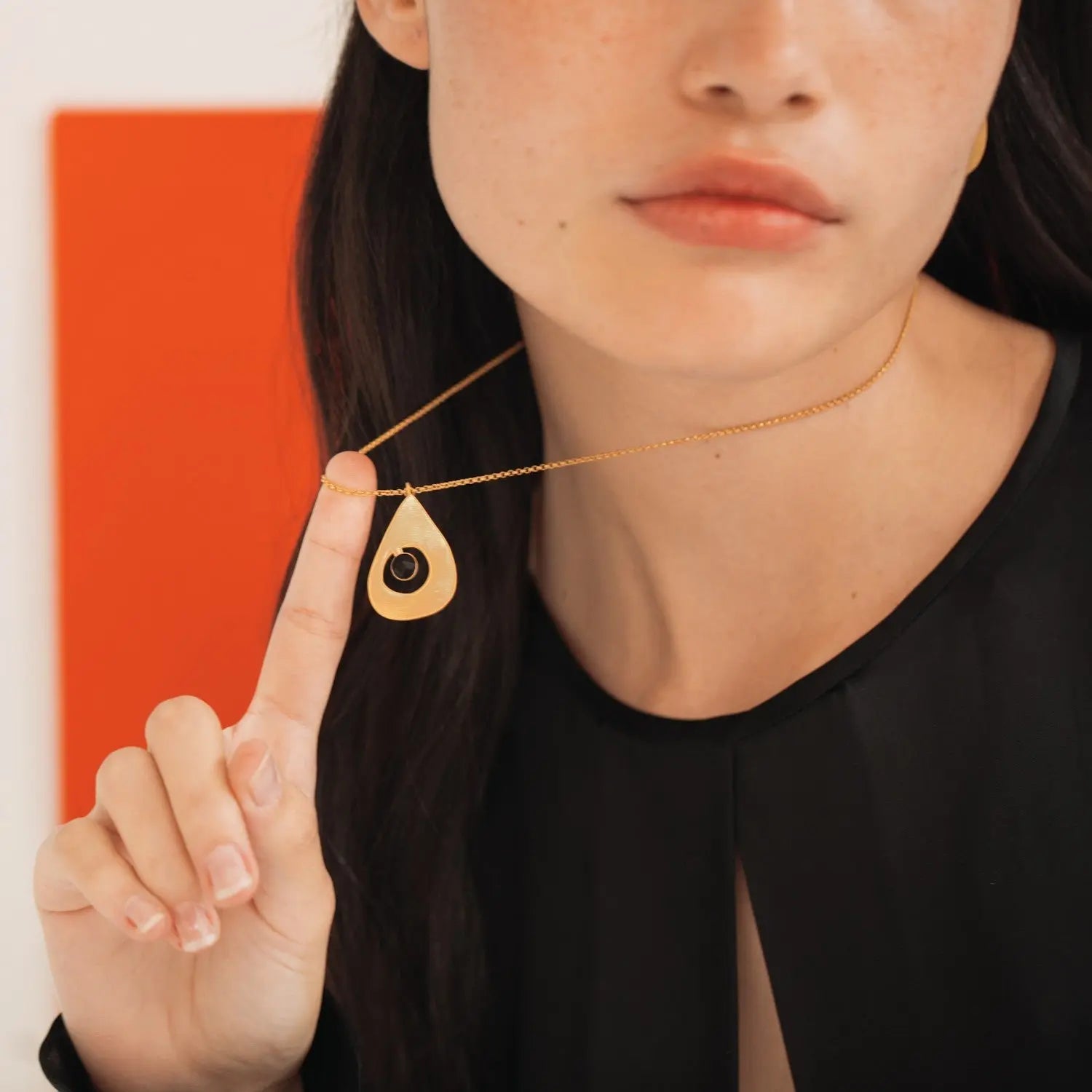 Miro Gold Necklace Black Drop Pendant - Dyrberg/Kern NZ