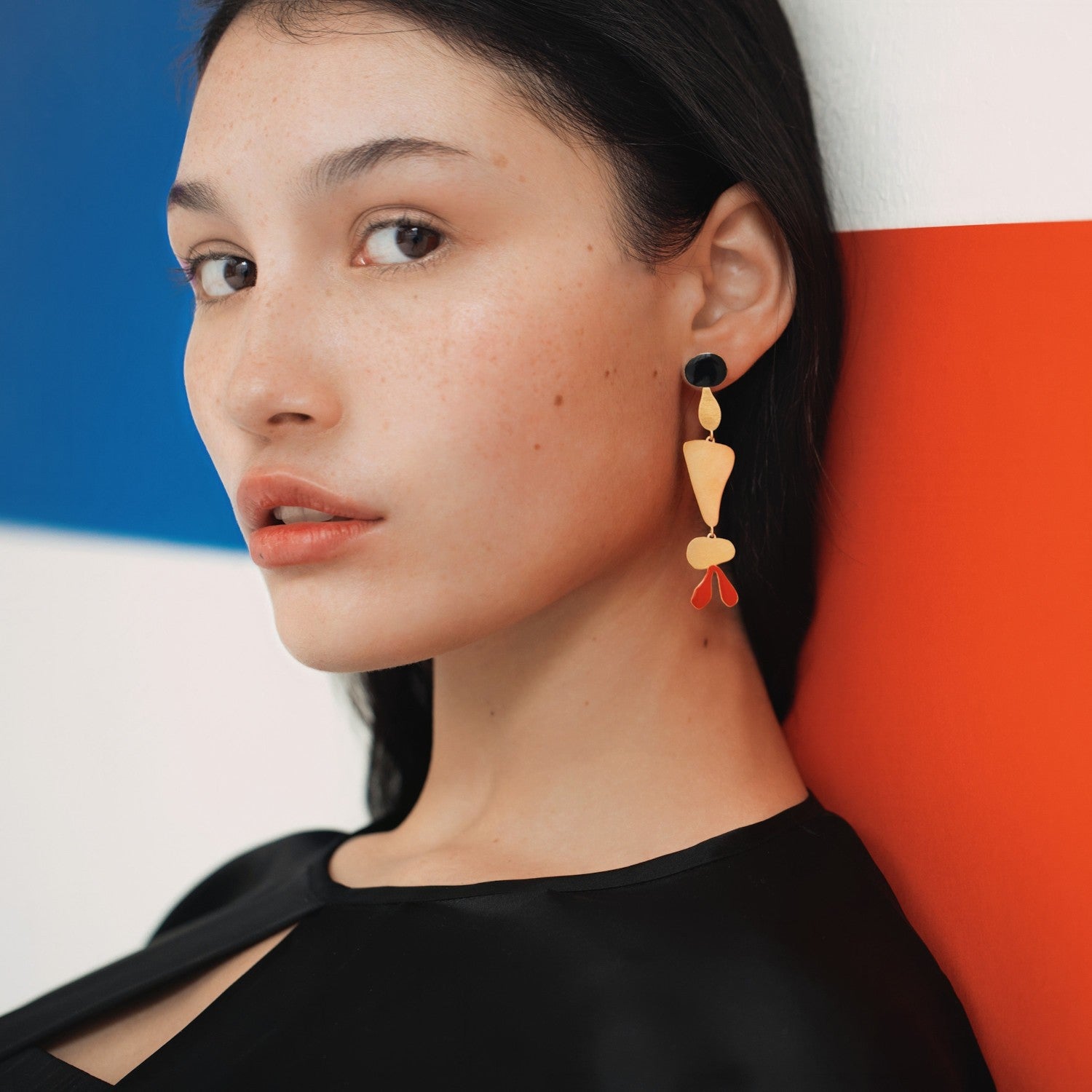Miro Gold Statement Earrings Black and Red - Dyrberg/Kern NZ