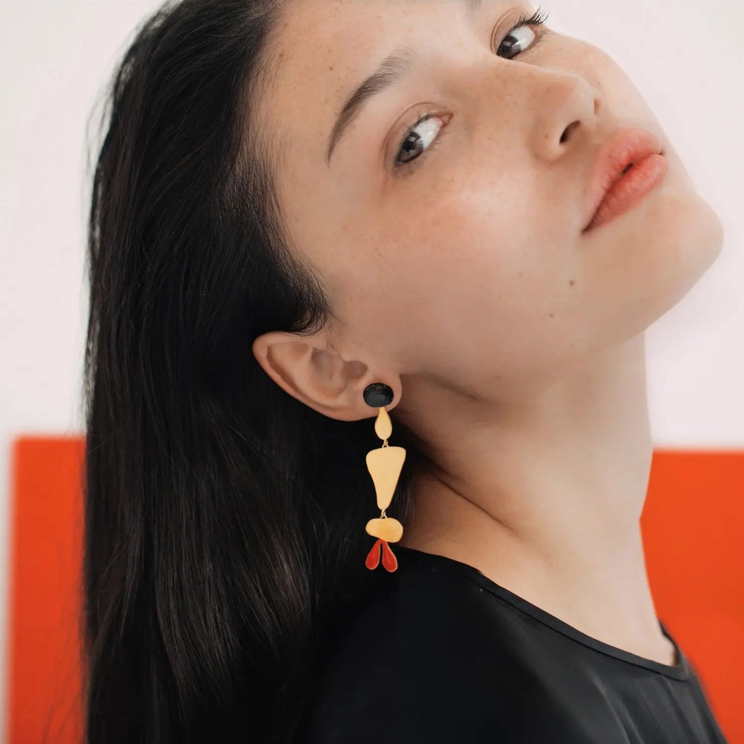 Miro Gold Statement Earrings Black and Red - Dyrberg/Kern NZ