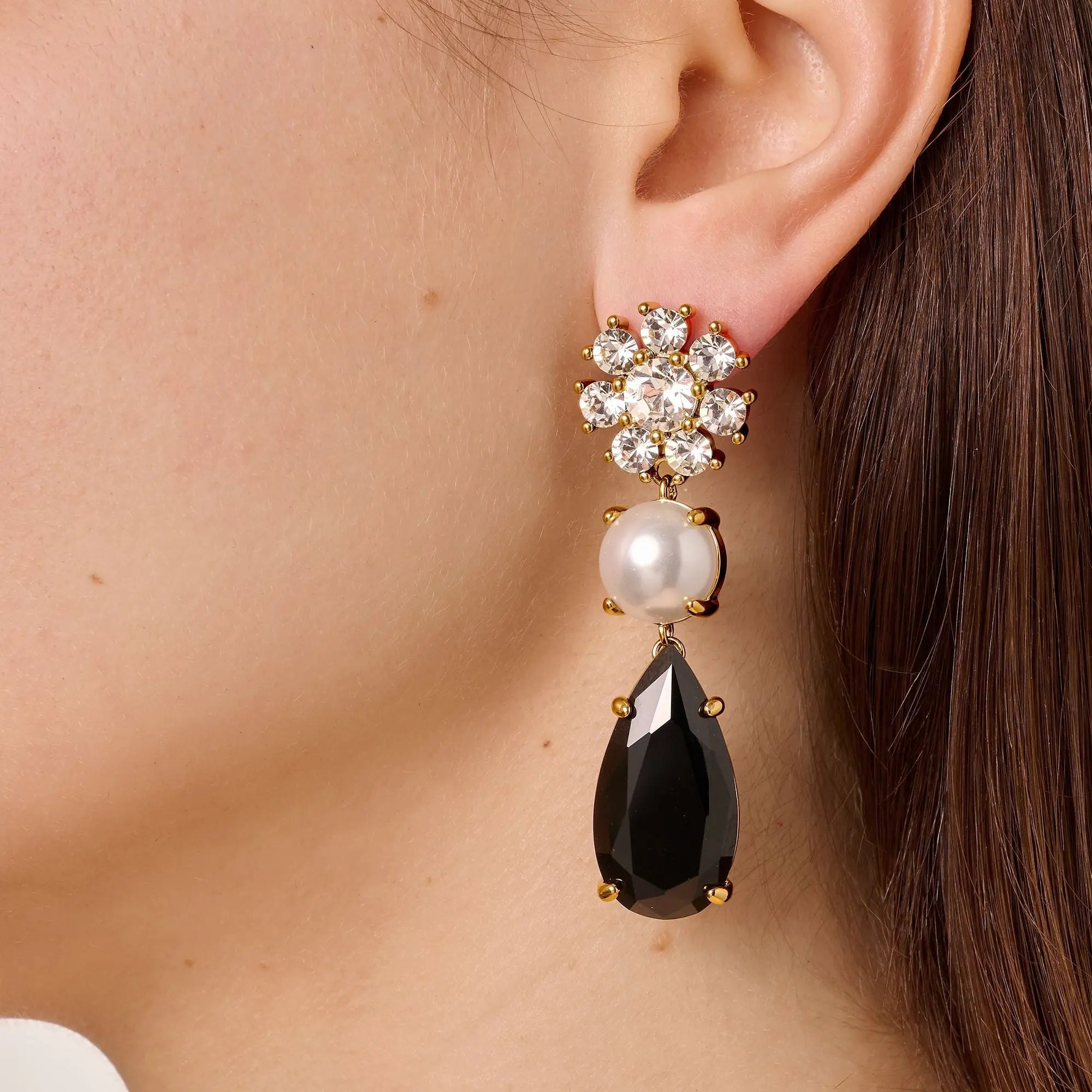Misia Gold Earrings - Black / Crystal - Dyrberg/Kern NZ