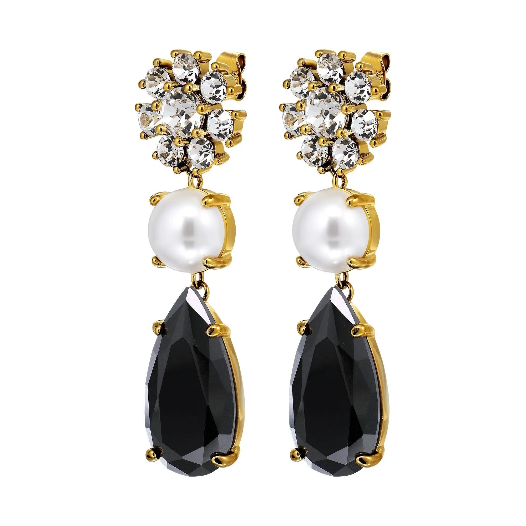 Misia Gold Earrings - Black / Crystal - Dyrberg/Kern NZ