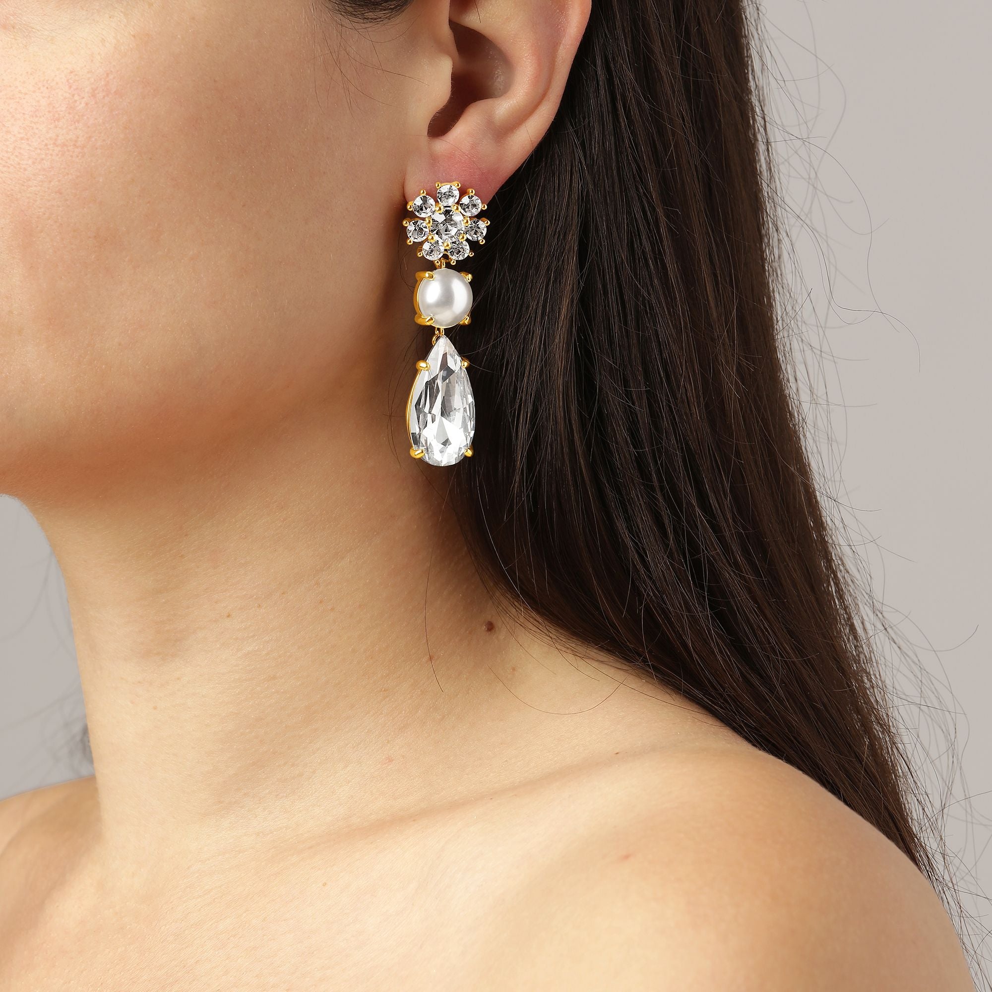 Misia Gold Earrings - Crystal / White Pearl - Dyrberg/Kern NZ