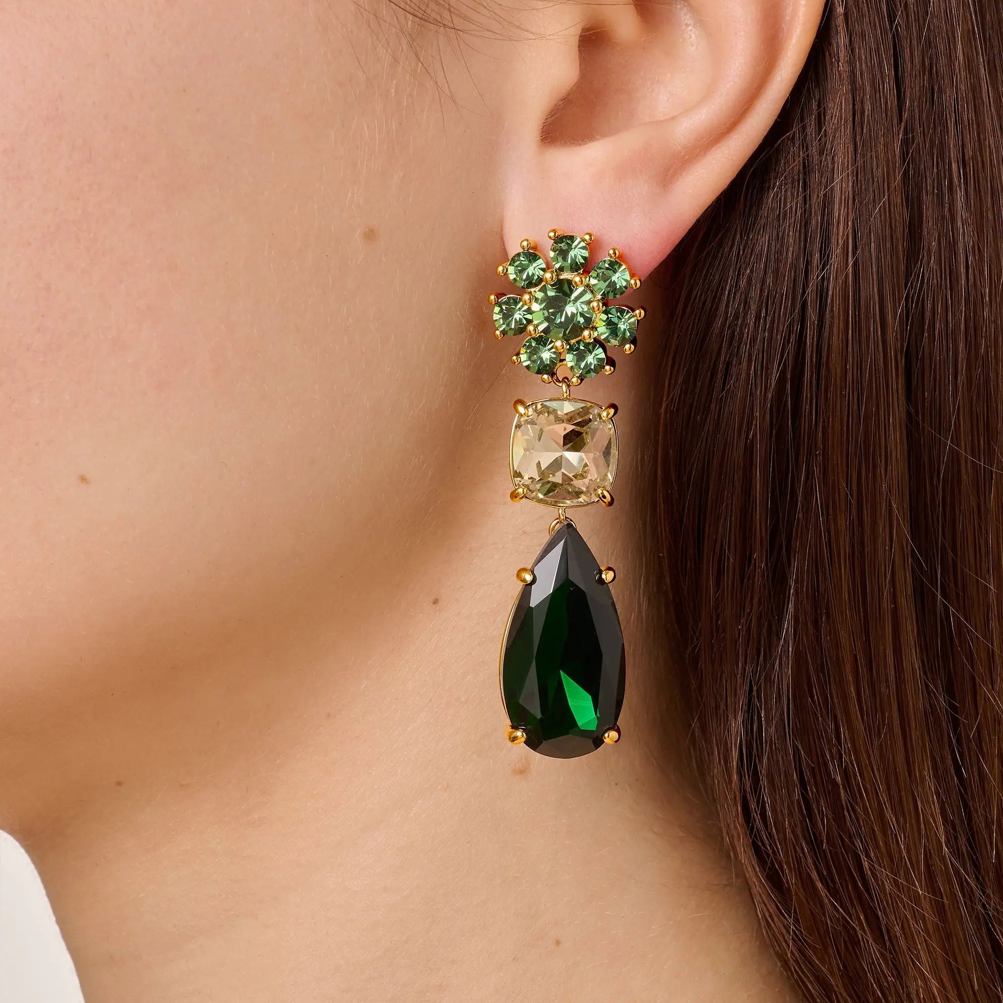 Misia Gold Earrings - Emerald Green / Golden - Dyrberg/Kern NZ