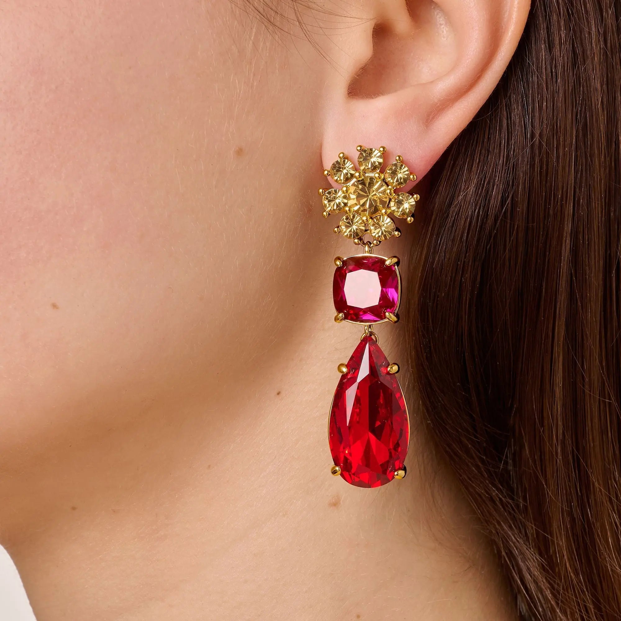 Misia Gold Earrings - Red / Pink - Dyrberg/Kern NZ