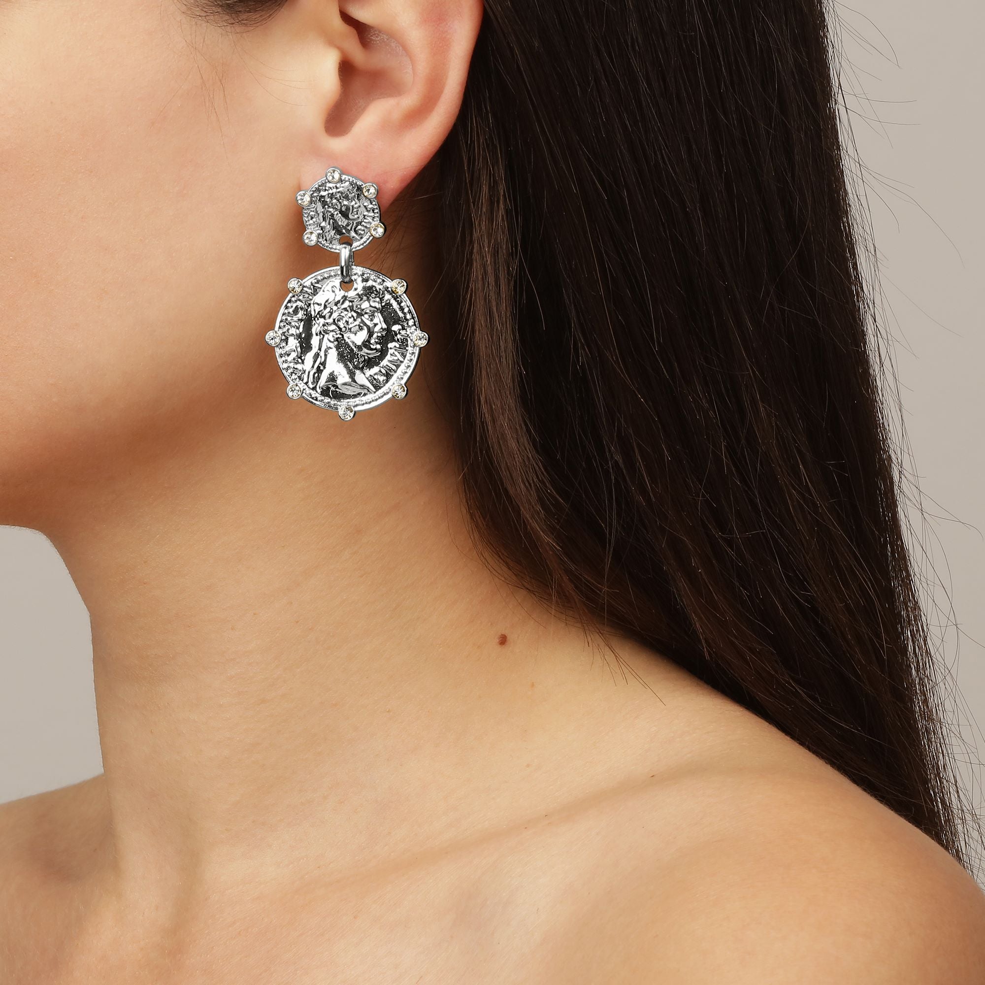 Monza Shiny Silver Earrings - Crystal - Dyrberg/Kern NZ