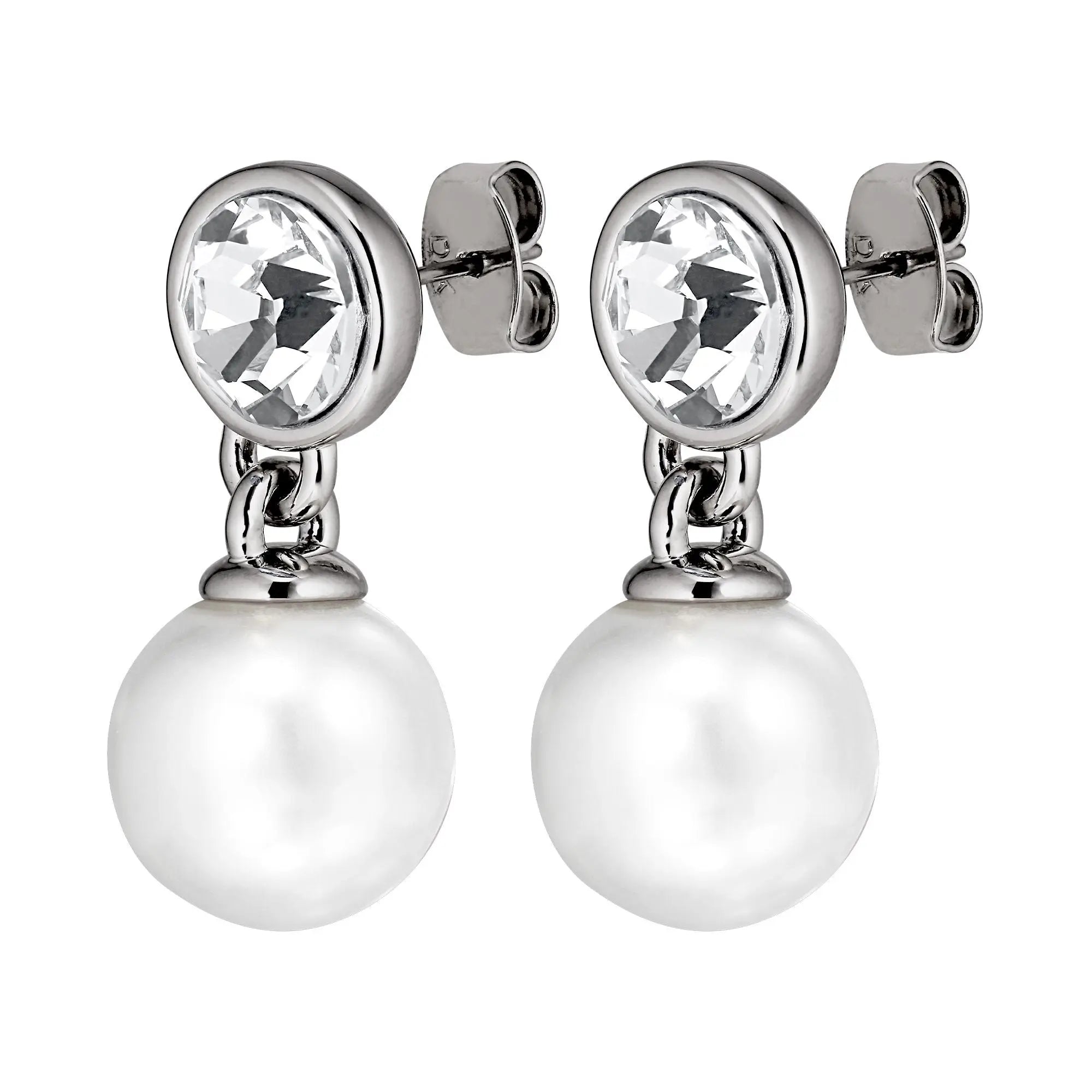 Naomi Shiny Silver Earrings - Crystal / White Pearl - Dyrberg/Kern NZ