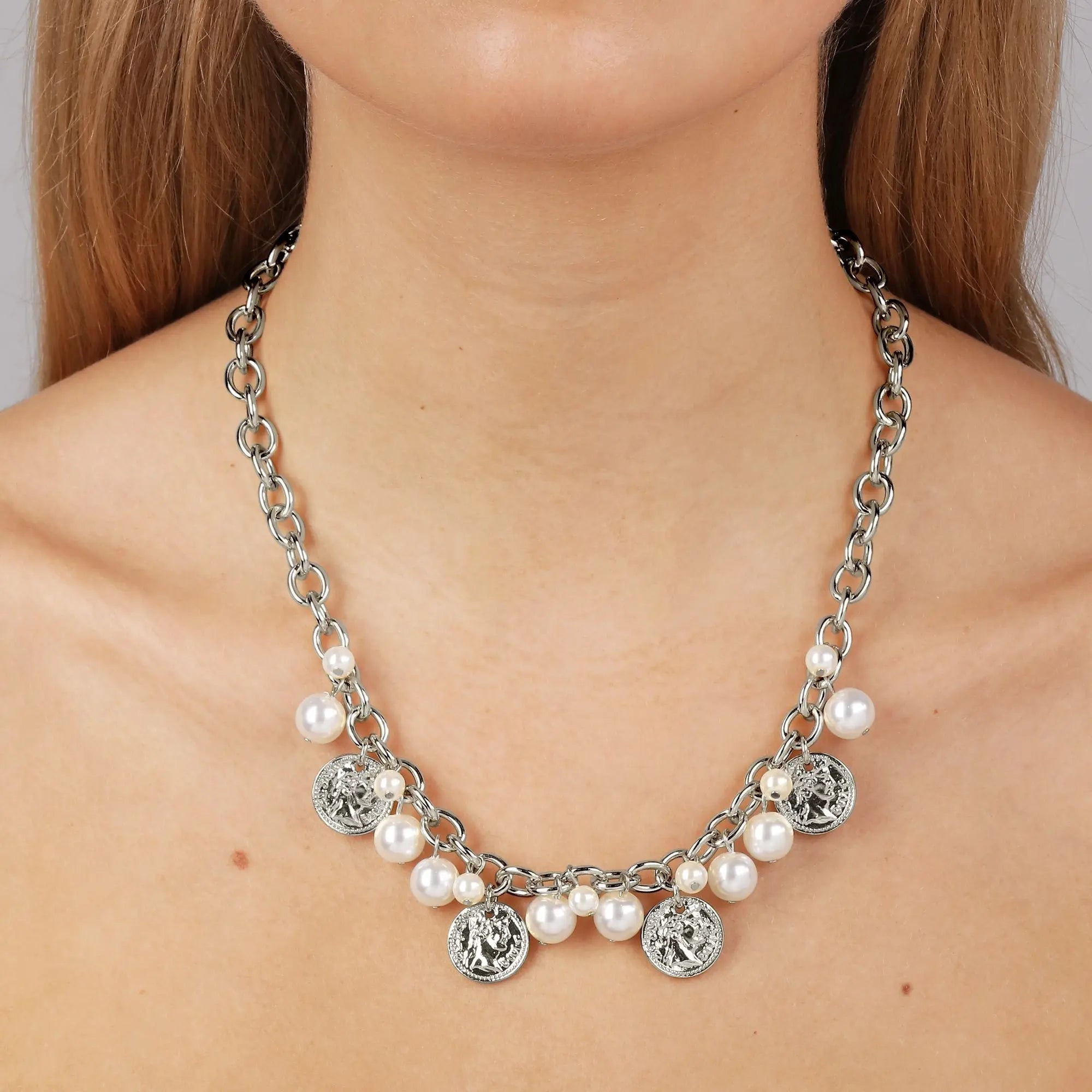Penelope Shiny Silver Necklace - White Pearl - Dyrberg/Kern NZ