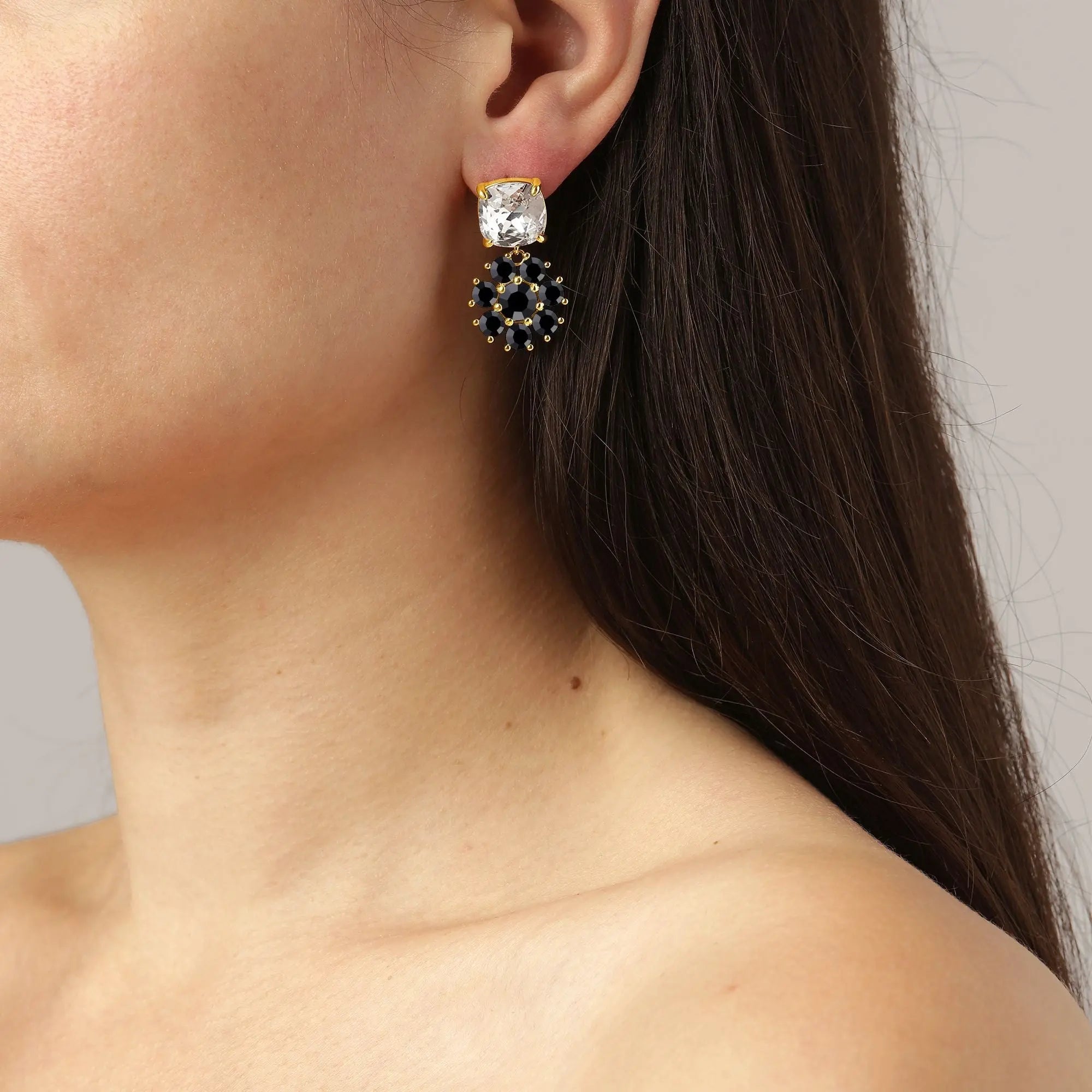 Poppy Gold Earrings - Crystal / Black - Dyrberg/Kern NZ
