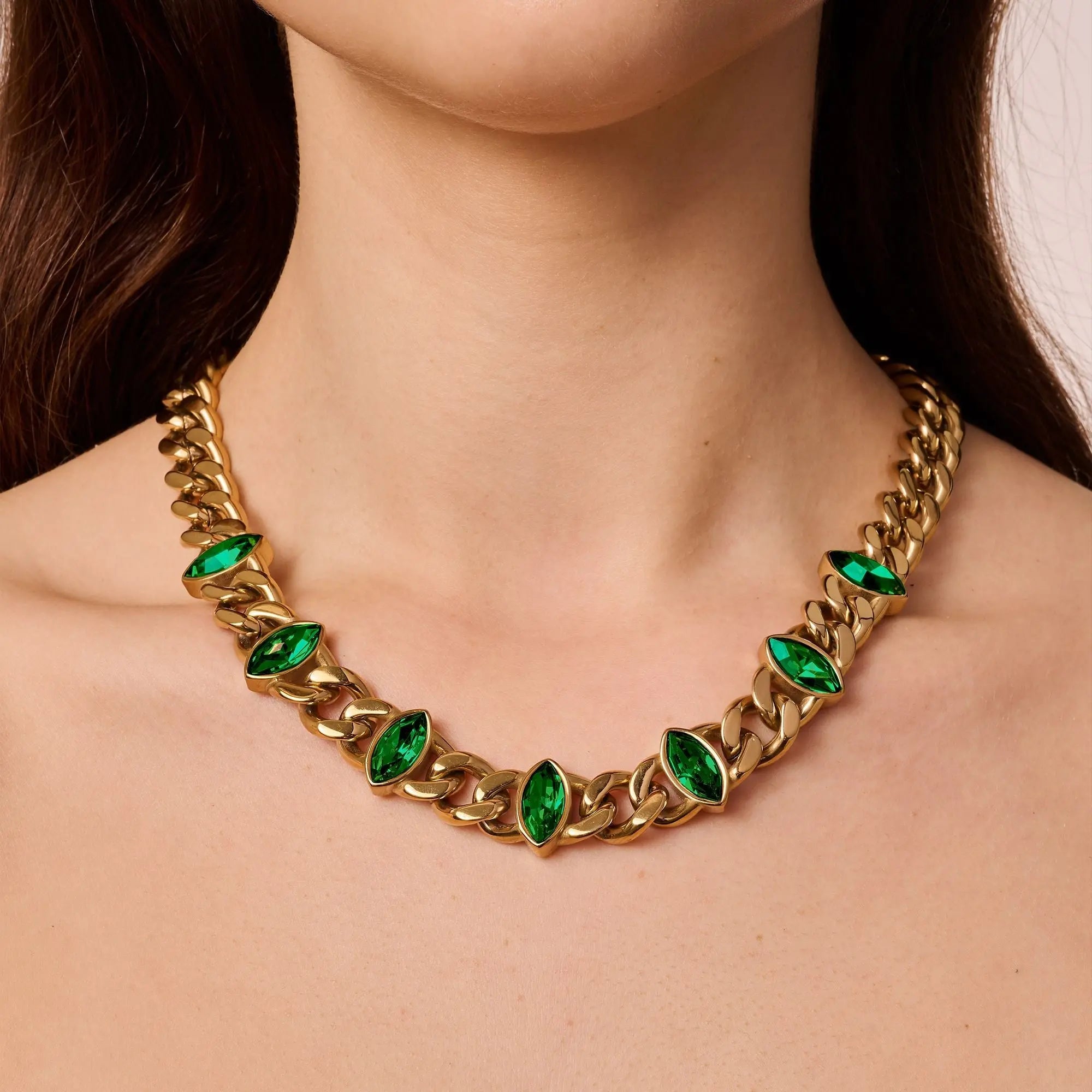 Punica Gold Necklace - Emerald Green - Dyrberg/Kern NZ