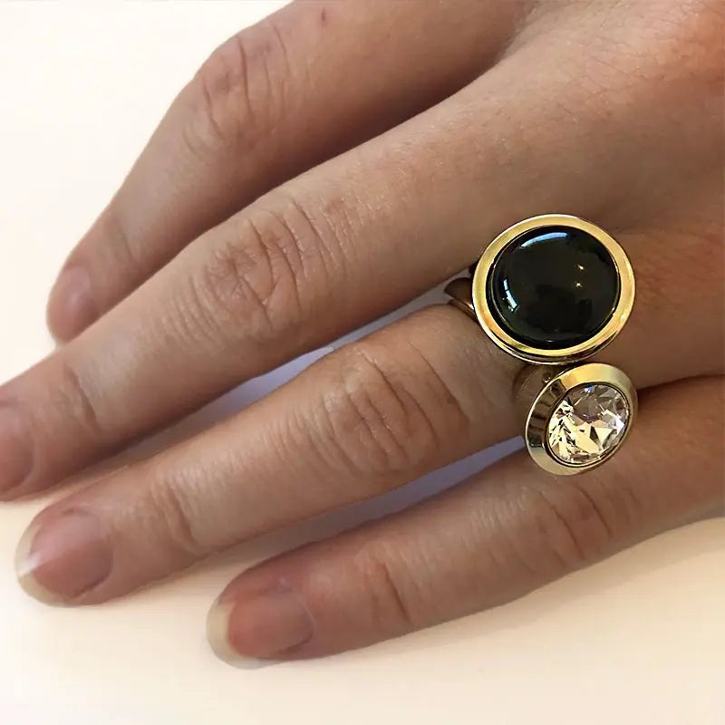 Sence Shiny Silver Interchangeable Ring Topper - Black - Dyrberg/Kern NZ