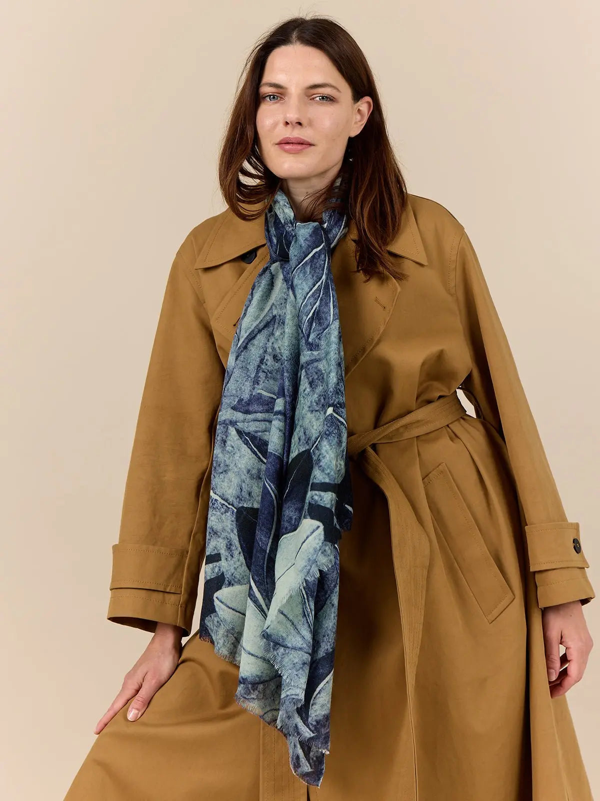 Spring Leaves Wool Scarf, Blue - Dyrberg/Kern NZ