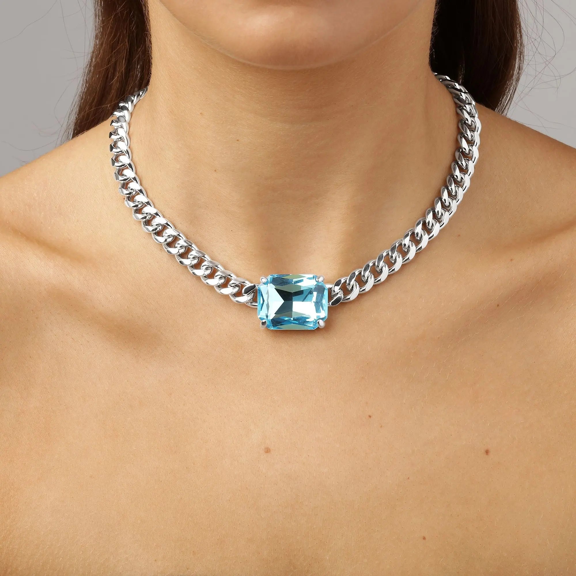 Tagona Shiny Silver Necklace - Aqua - Dyrberg/Kern NZ