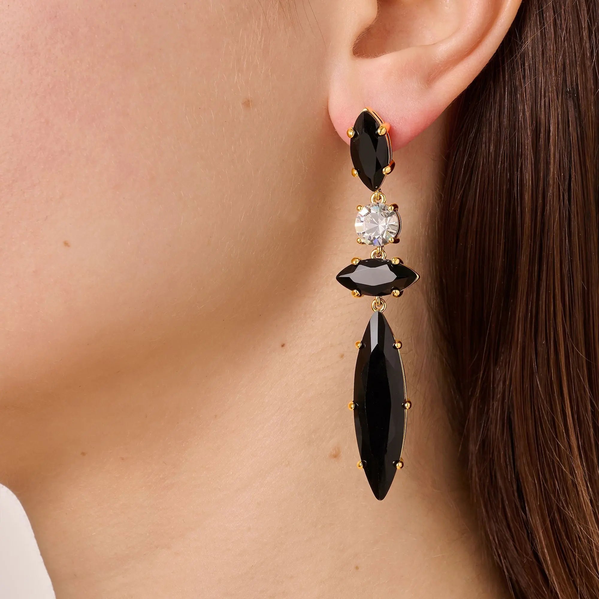 Tenere Gold Earrings - Black / Crystal - Dyrberg/Kern NZ