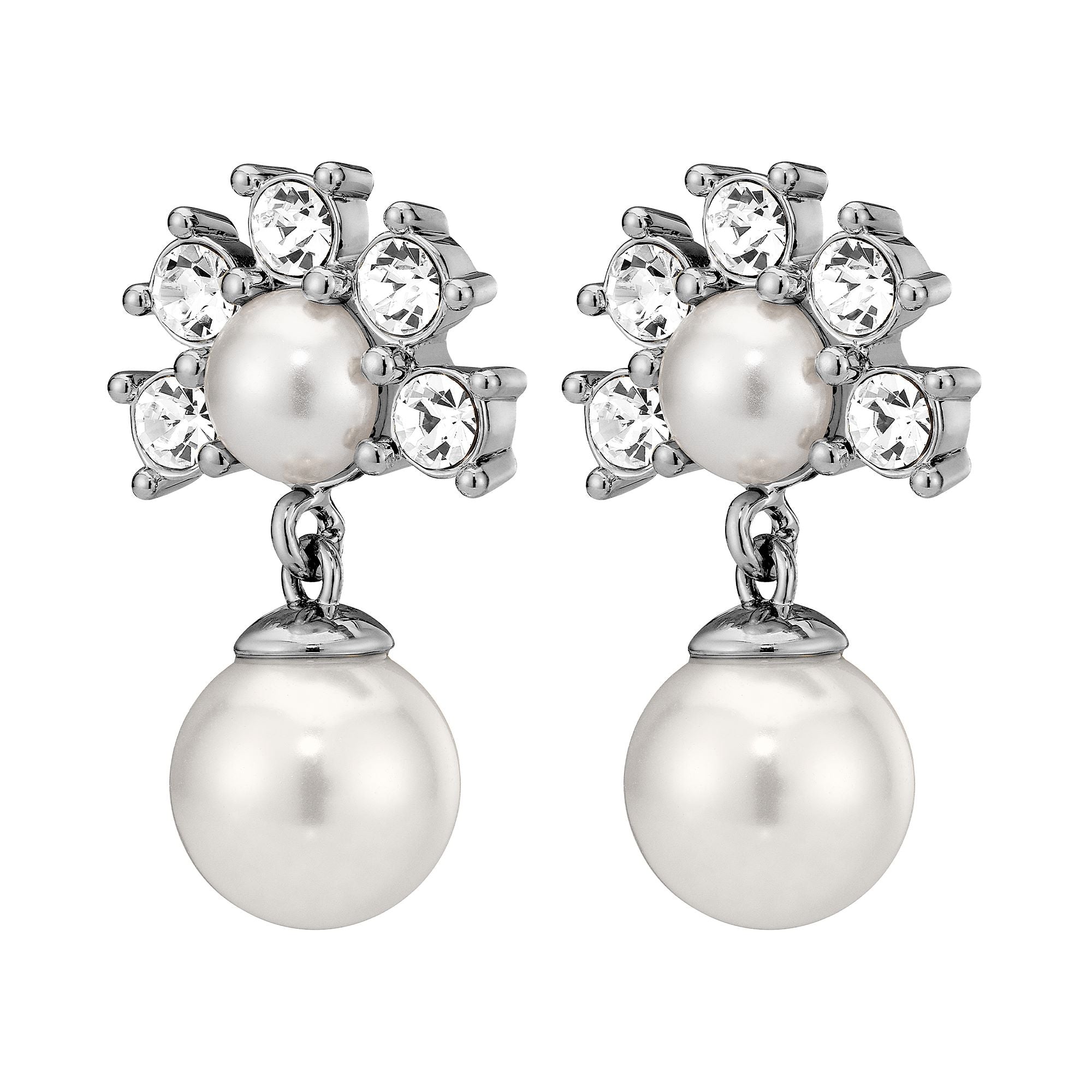 Veronica Shiny Silver Earrings - Crystal /White Pearl - Dyrberg/Kern NZ