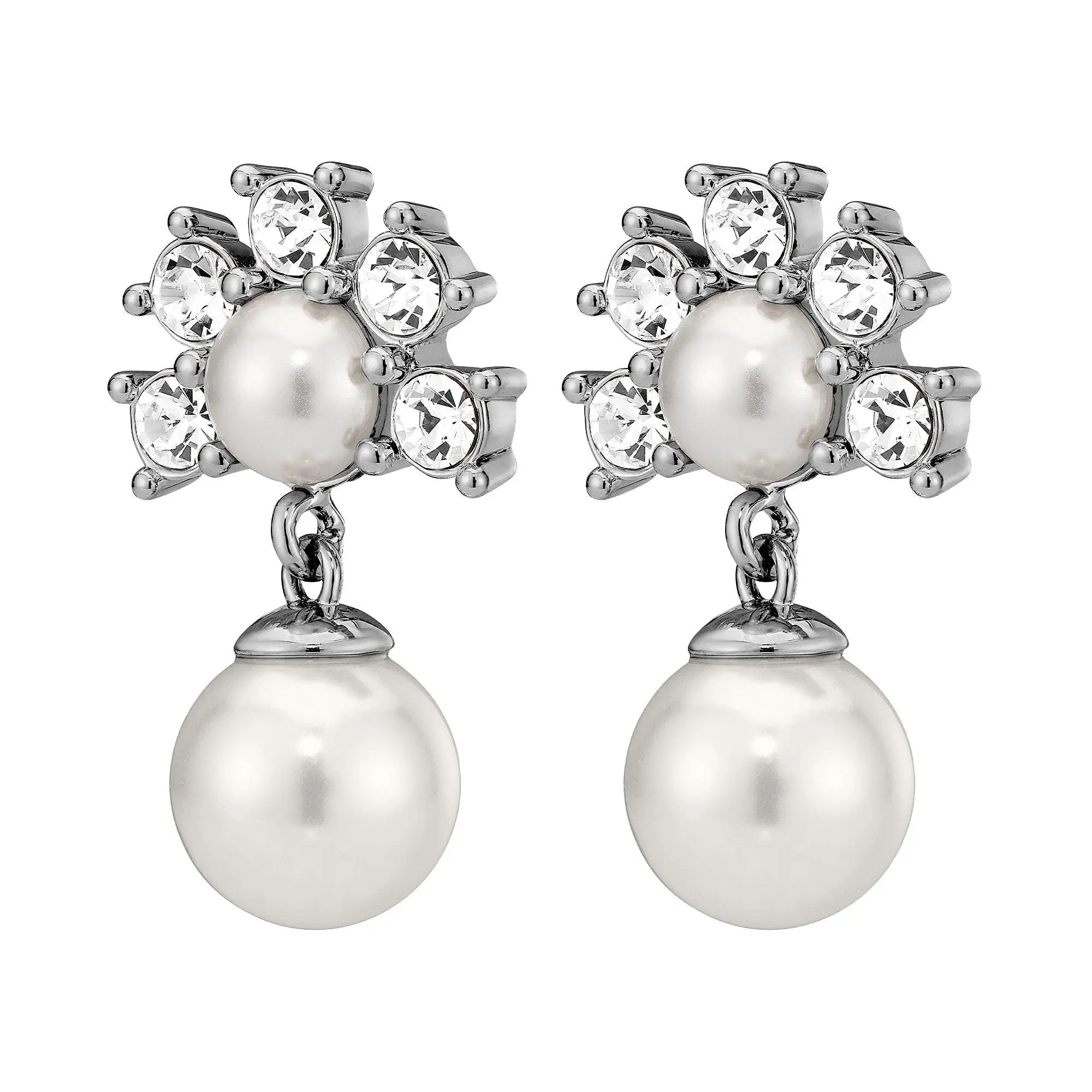 Veronica Shiny Silver Earrings - Crystal /White Pearl - Dyrberg/Kern NZ