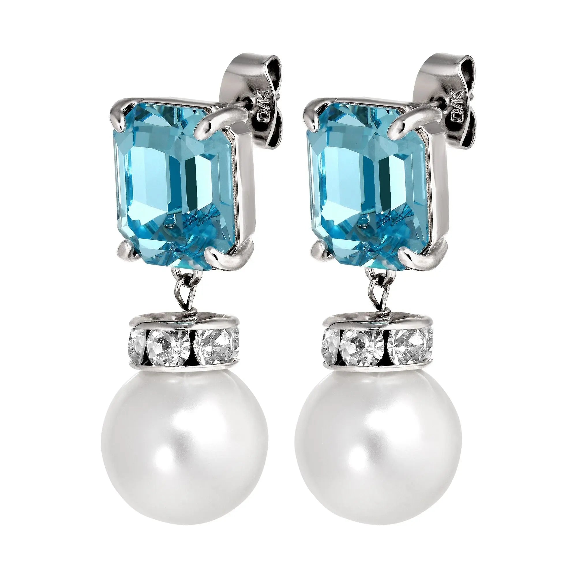 Wali Shiny Silver Earrings - Aqua - White Pearl - Dyrberg/Kern NZ