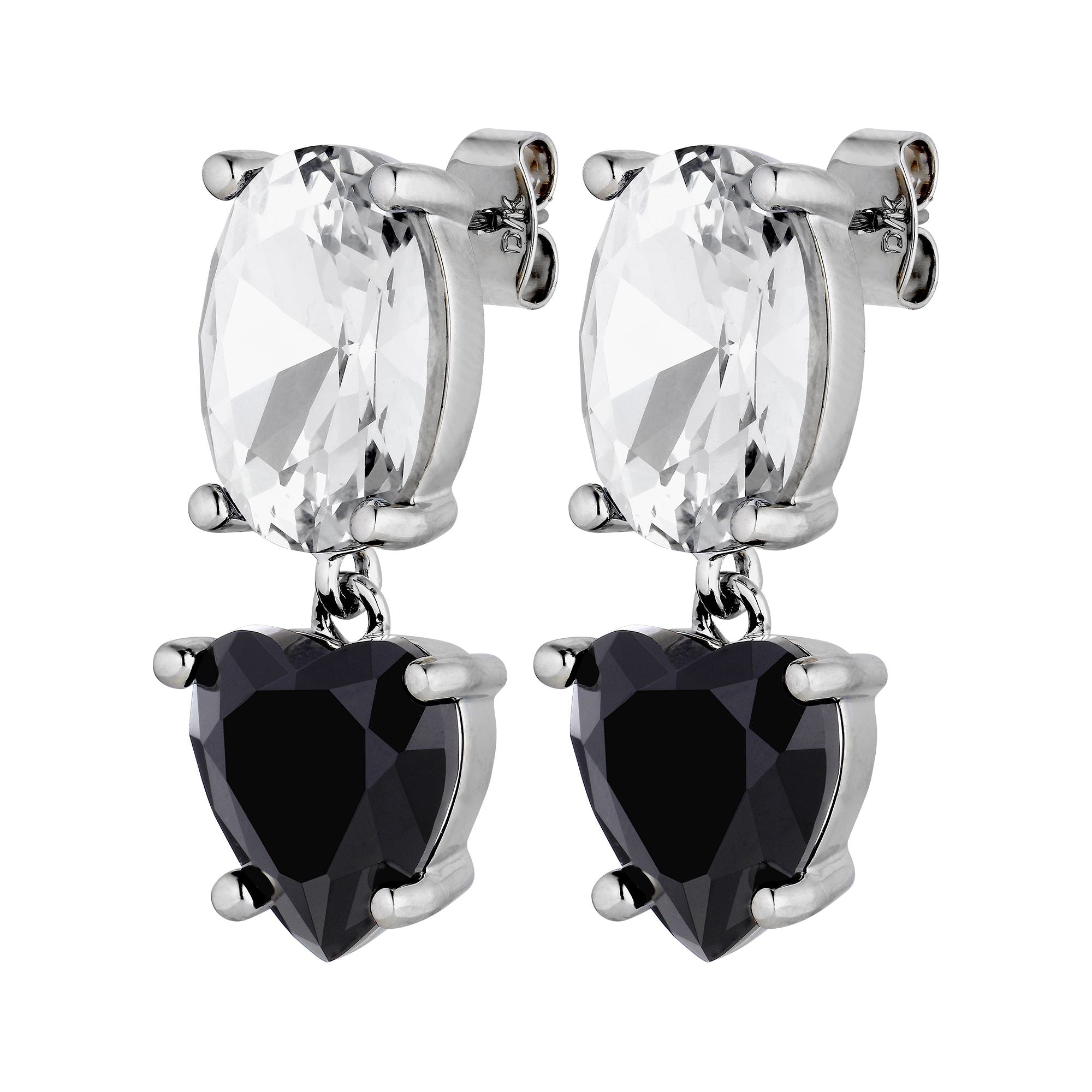 Anett Shiny Silver Earrings - Crystal / Black - Dyrberg/Kern NZ