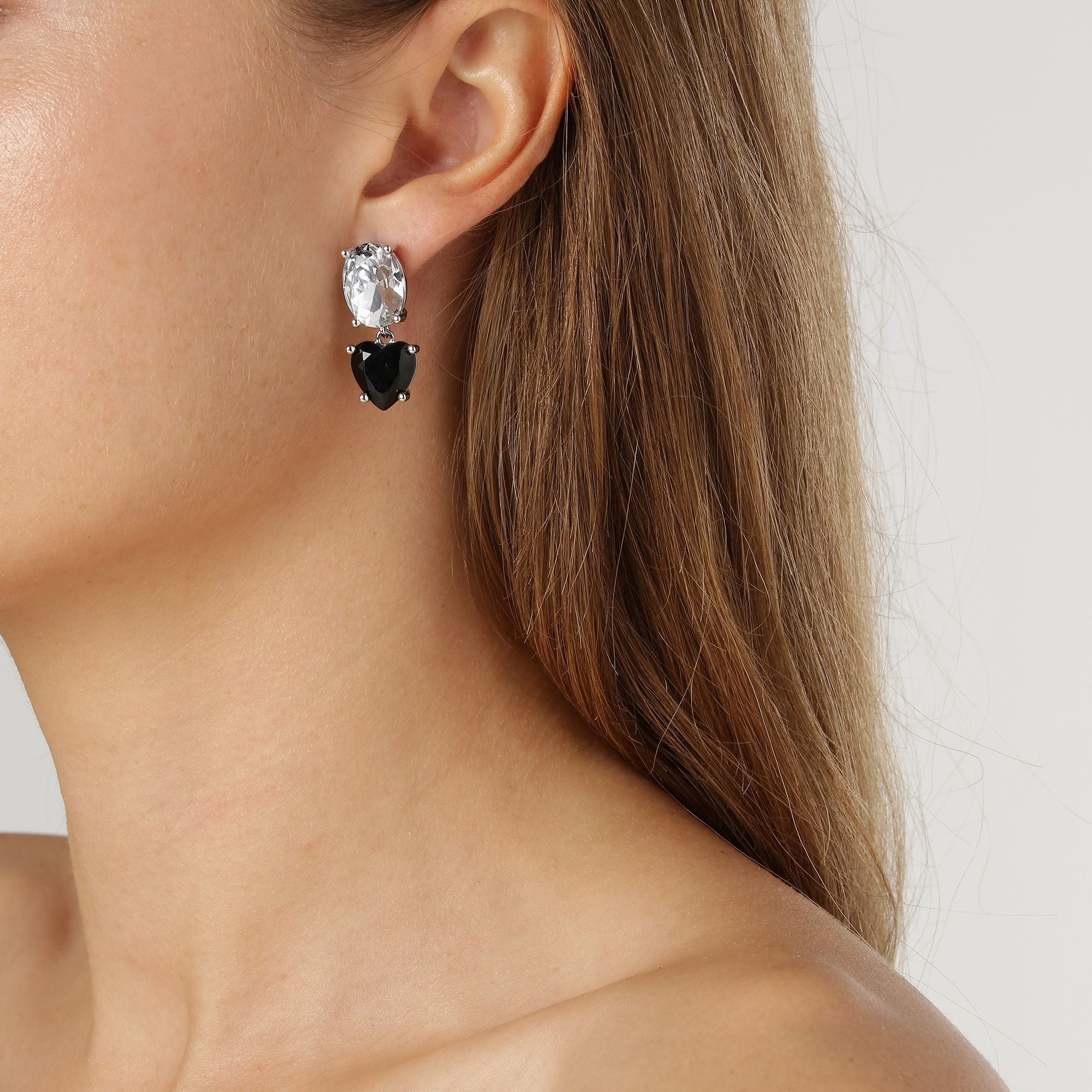 Anett Shiny Silver Earrings - Crystal / Black - Dyrberg/Kern NZ