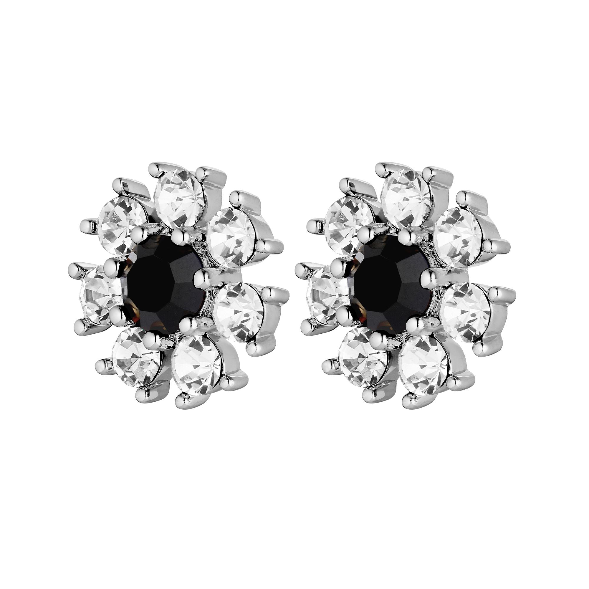 Aude Shiny Silver Earrings - Black / Crystal - Dyrberg/Kern NZ