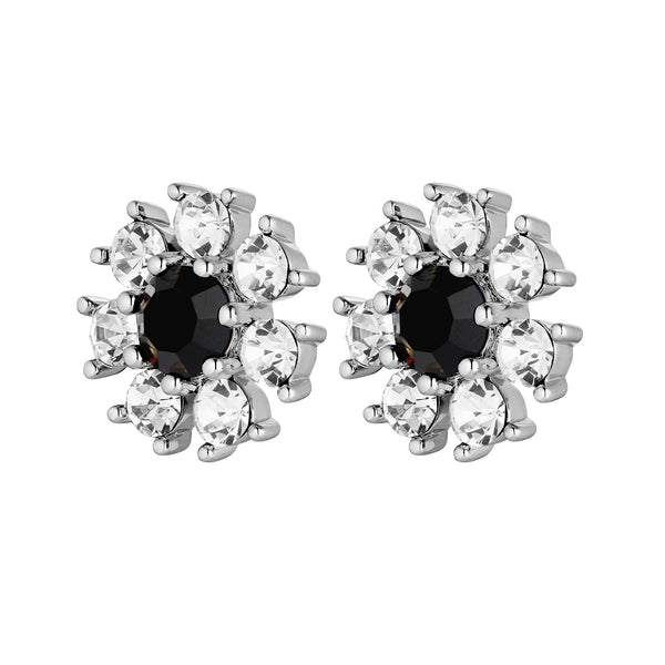Aude Shiny Silver Earrings - Black / Crystal - Dyrberg/Kern NZ