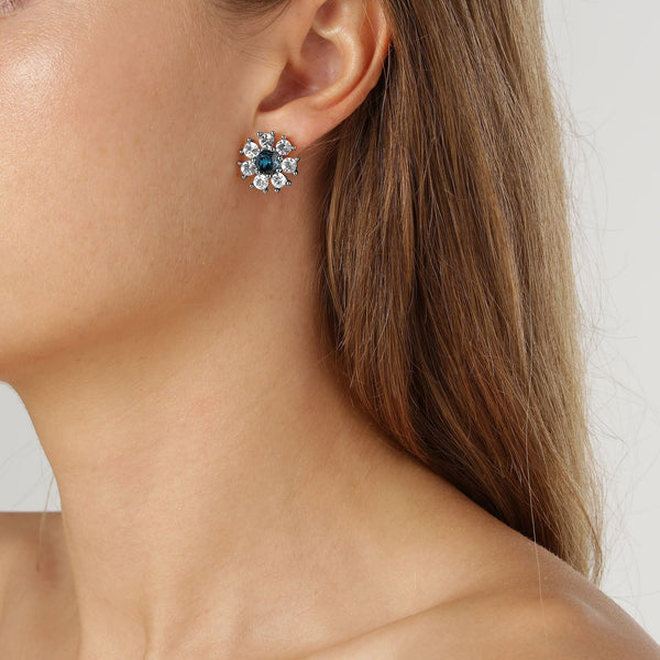 Aude Shiny Silver Earrings - Royal Blue / Crystal - Dyrberg/Kern NZ