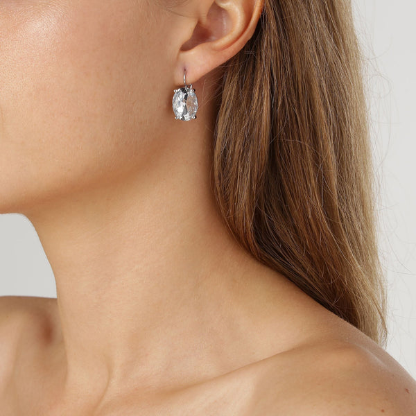 Chantal Shiny Silver Earrings - Crystal - Dyrberg/Kern NZ