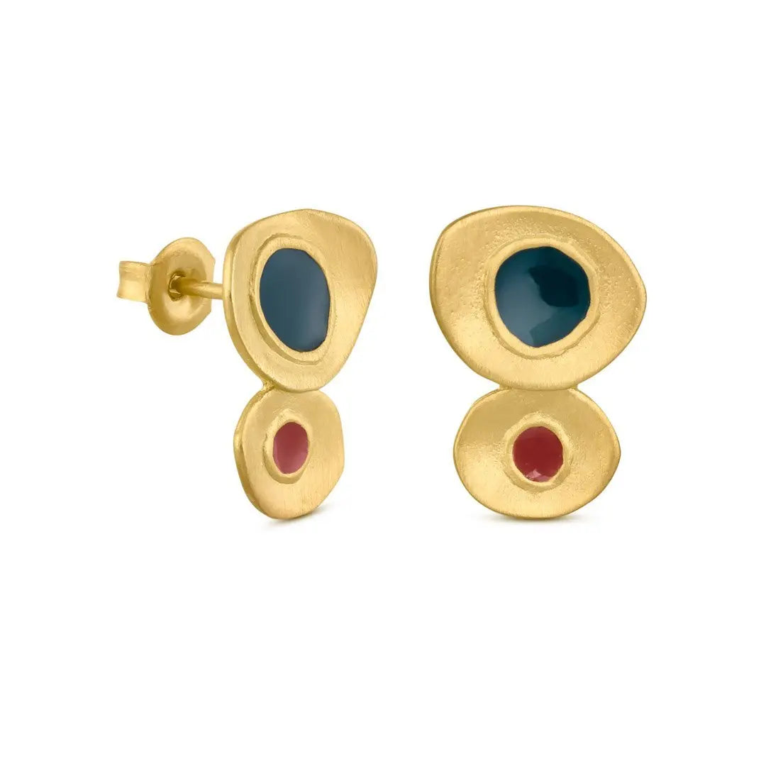 Favorita Colors Gold Stud Earrings Double - Dyrberg/Kern NZ