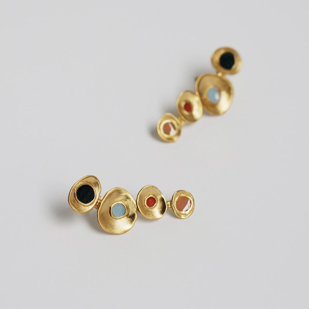 Favorita Colors Gold Stud Earrings Four Drop - Dyrberg/Kern NZ
