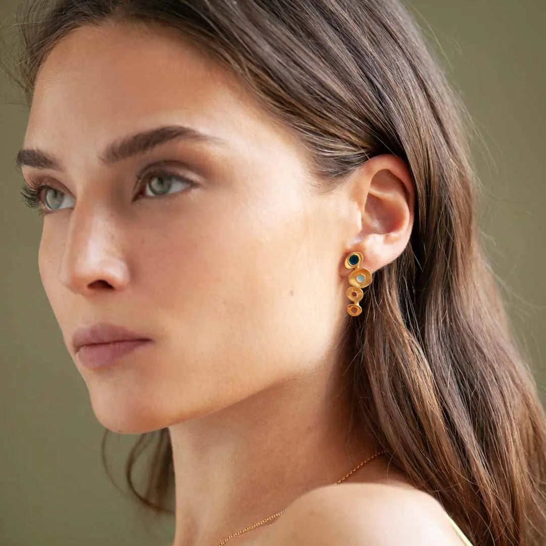 Favorita Colors Gold Stud Earrings Four Drop - Dyrberg/Kern NZ