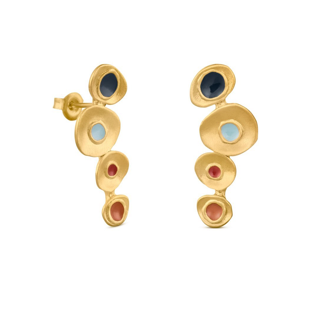 Favorita Colors Gold Stud Earrings Four Drop - Dyrberg/Kern NZ