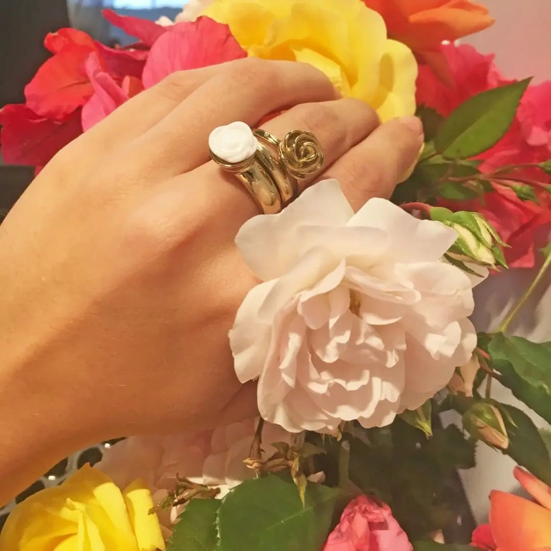 Gardenia Gold Interchangeable Ring Topper - White - Dyrberg/Kern NZ