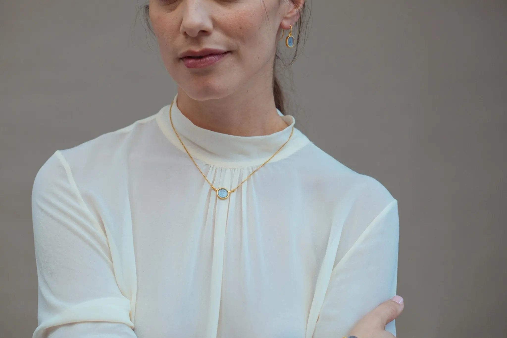 Gaudi Gold Necklace Blue Pendant - Dyrberg/Kern NZ