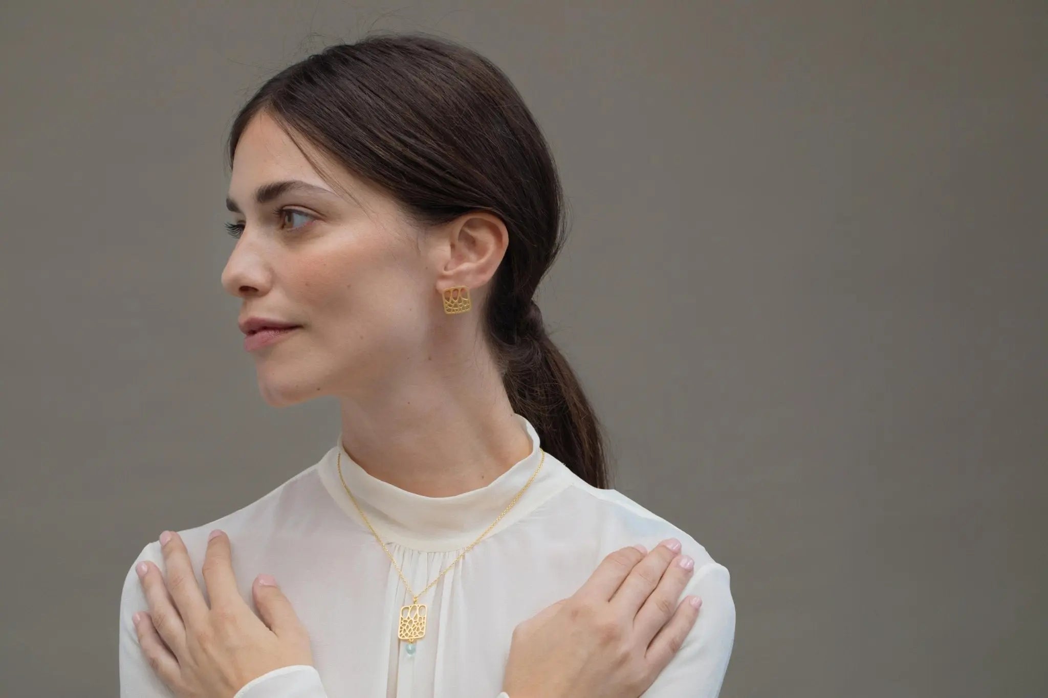 Gaudi Gold Necklace Square Pendant - Dyrberg/Kern NZ