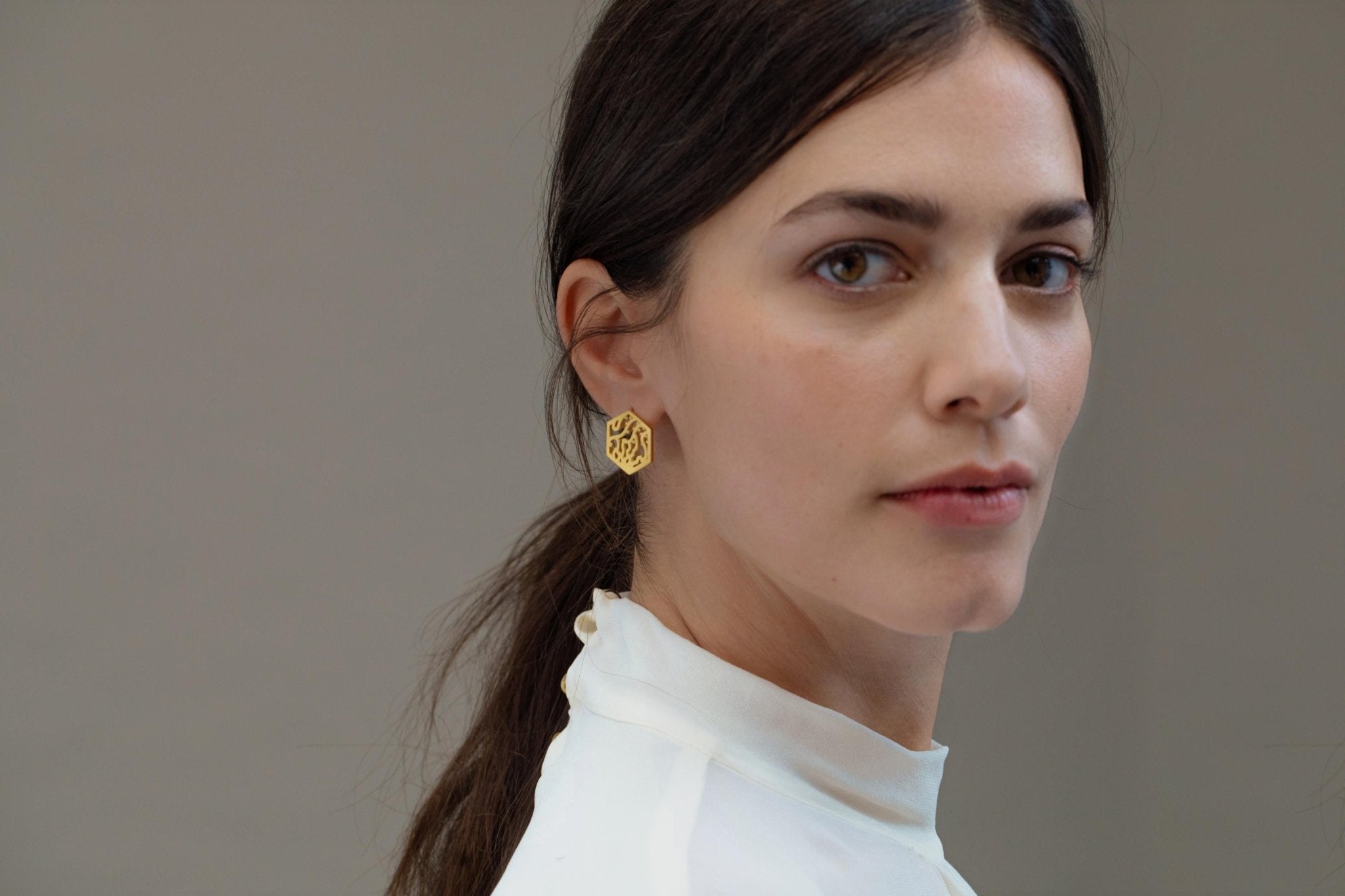 Gaudi Hexagonal Gold Earrings - Dyrberg/Kern NZ