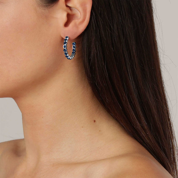 Holly Shiny Silver Hoop Earrings - Blue - Dyrberg/Kern NZ