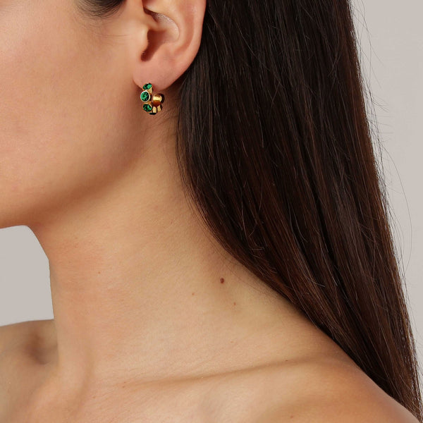 Jenna Gold Hoop Earrings - Emerald Green - Dyrberg/Kern NZ
