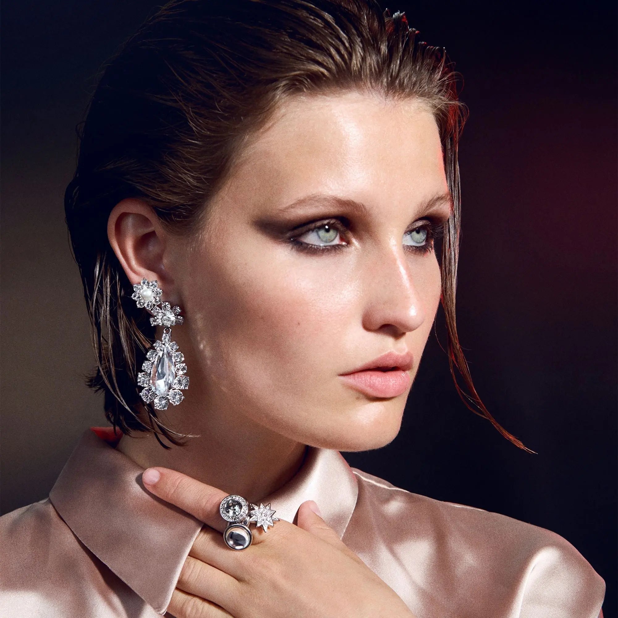 Lucia Shiny Silver Earrings - Crystal - Dyrberg/Kern NZ