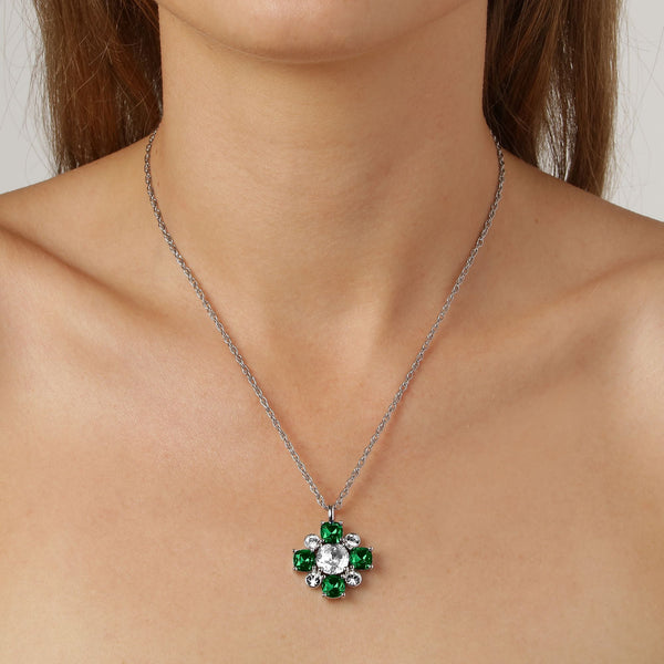 Sassi Shiny Silver Necklace - Emerald Green - Dyrberg/Kern NZ
