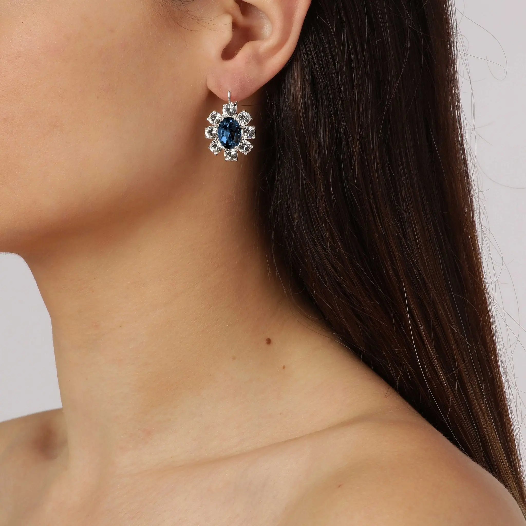 Valentina Shiny Silver Earrings - Blue - Dyrberg/Kern NZ