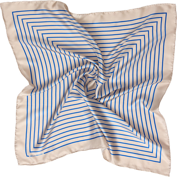 Graphic Stripes Silk Scarf/ Creme/ Blue