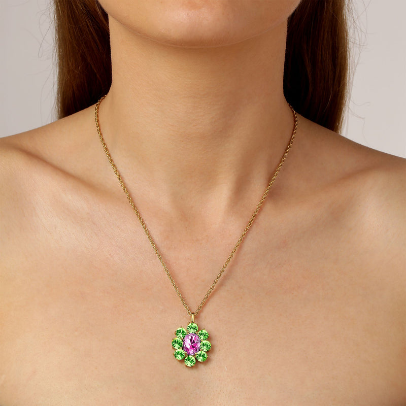 Claudia Gold Necklace - Rose/ Green