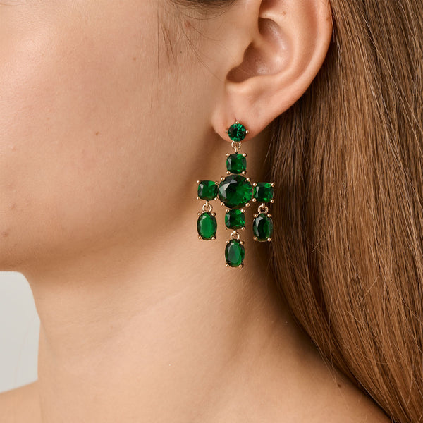 Leonora Gold Earrings - Emerald Green