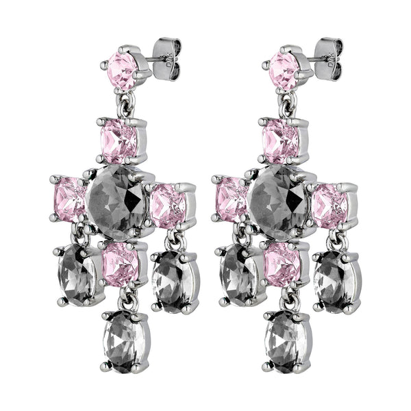Leonora Shiny Silver Earrings - Grey / Vintage Rose