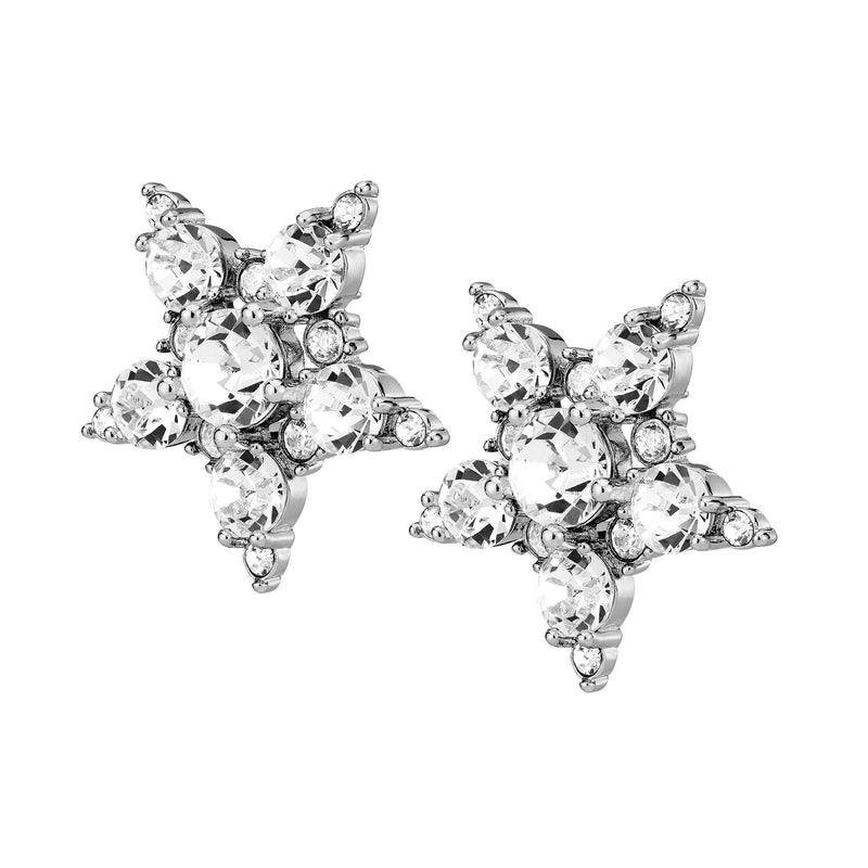 Gemini Shiny Silver Earrings - Crystal